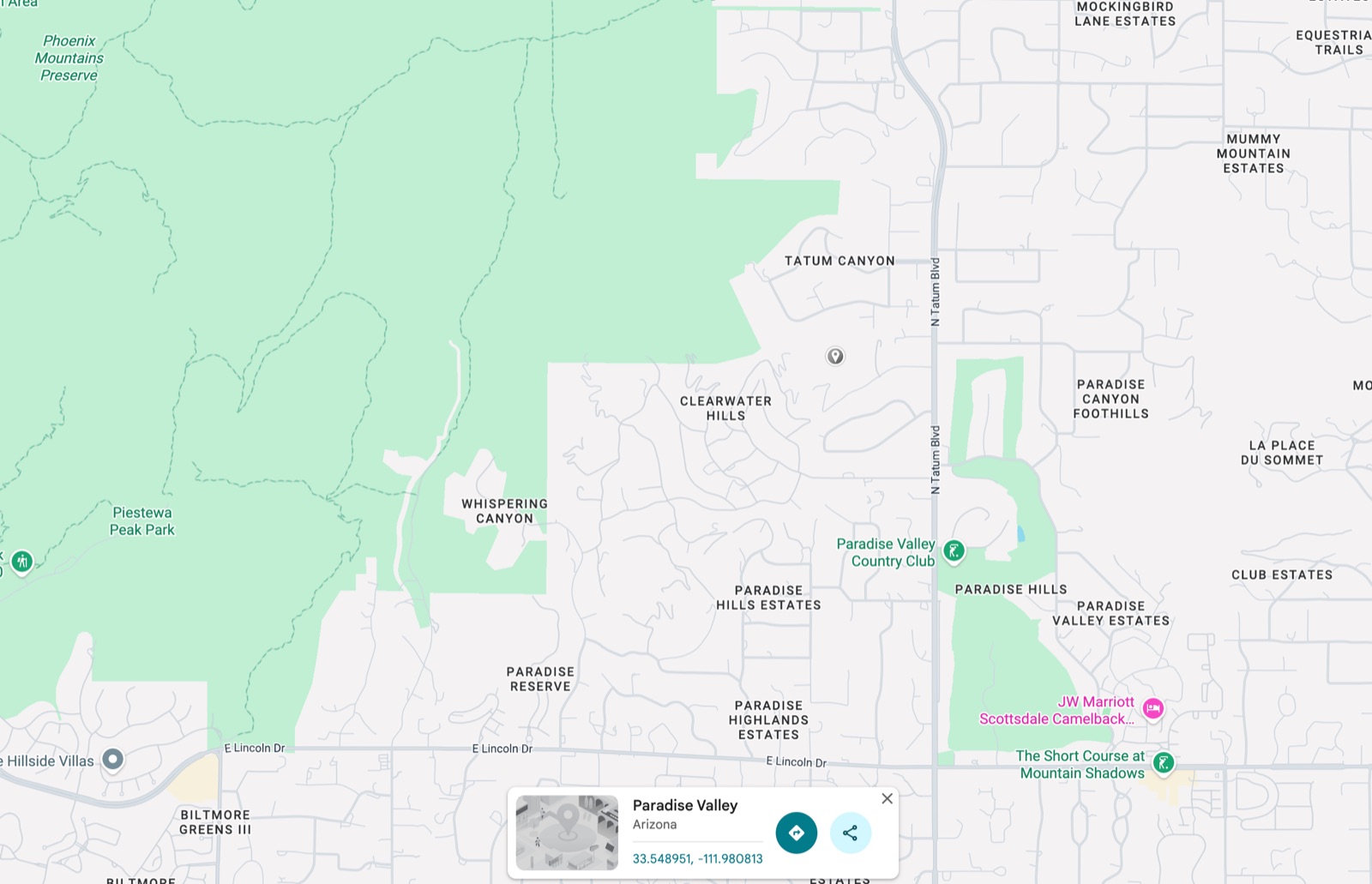 Map of Paradise Valley, Arizona